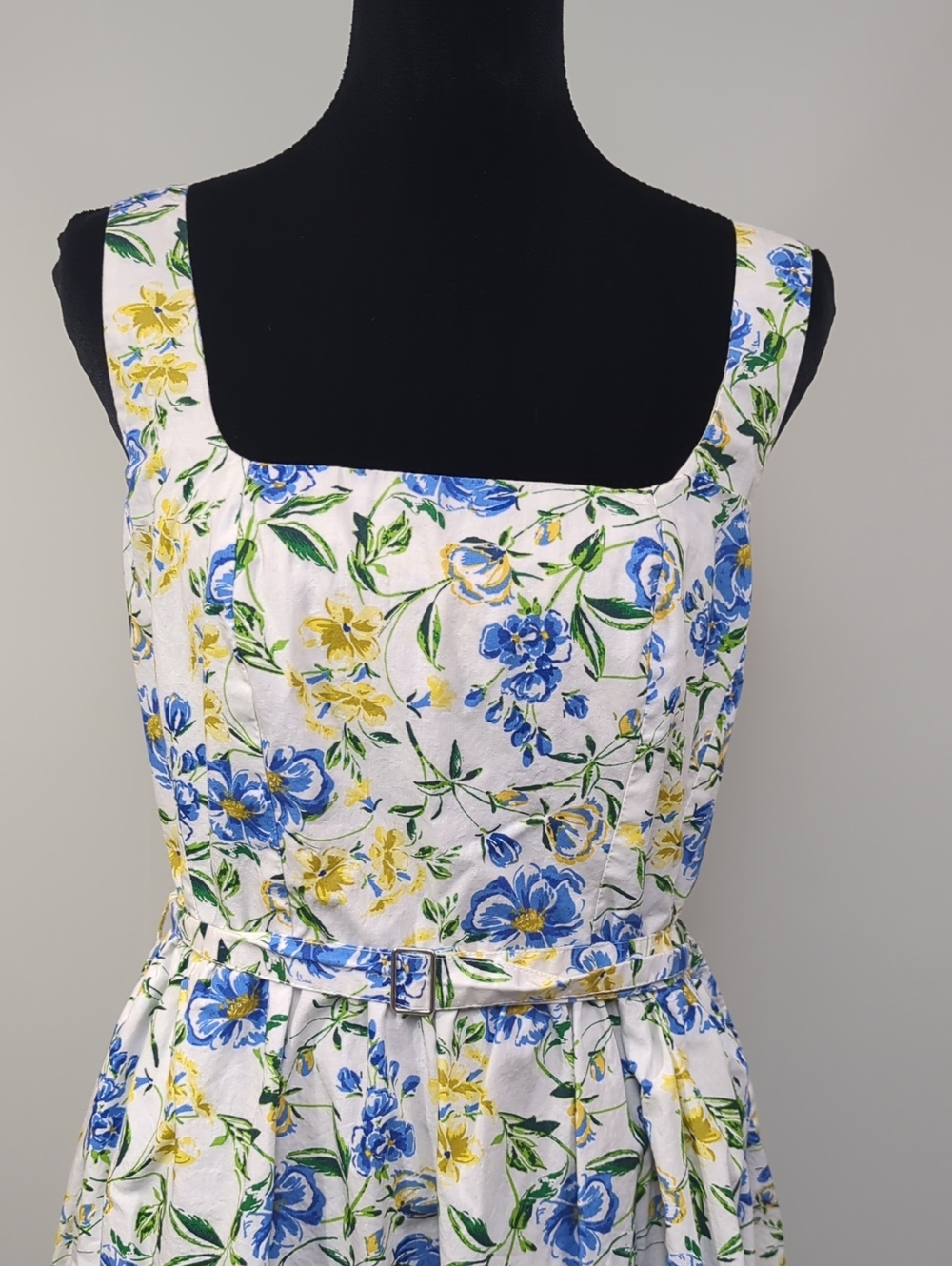 Free Assembly Floral Midi Dress Blue Yellow Cottagecore Sundress Size 8 Pockets